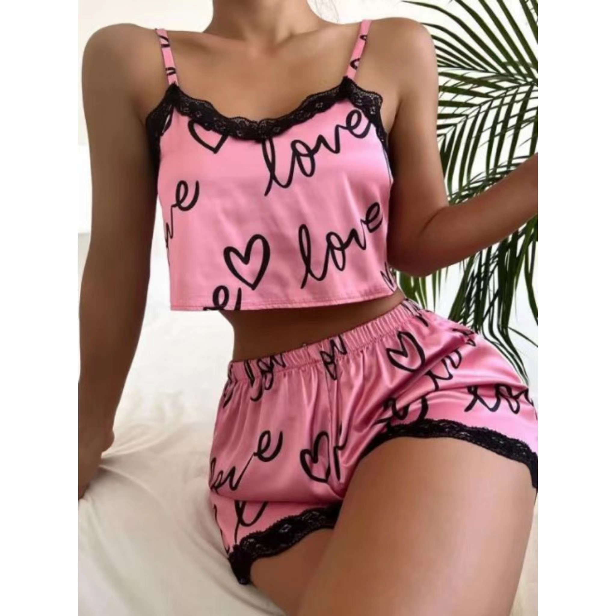 China Ladies Cute Heart Print Sleepwear Leisure Wear Lingerie Shorts Pajama Sets For Women factory