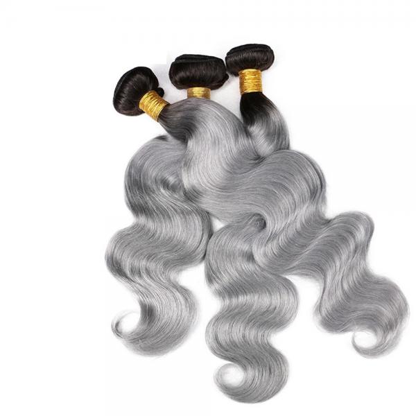 Quality Virgin Indian Human Hair Bundles , Grey Ombre Hair Bundles Two Tone Full End for sale