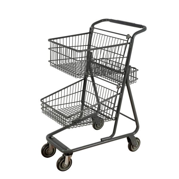 Quality 80L Supermarket Shopping Cart Double Basket Large Metal Trolley for sale