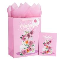 China Custom Pattern Type Folding Pink Wedding Gift Packaging Tote Paper Bag for Wedding Cake for sale