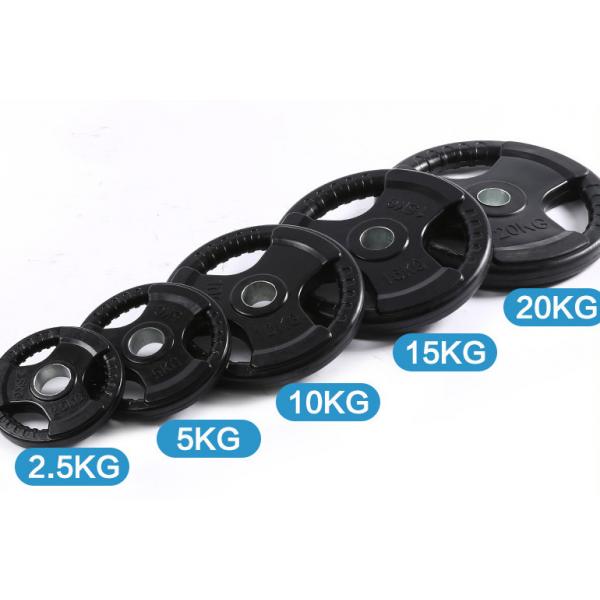 Quality OEM Tri Grip Three Holes Steel Weight Plate Rubber Coated Bumper Plates 5kgs for sale