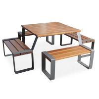 China 1930L*1930W*680H Steel Wooden Outdoor Table And Bench Seats factory