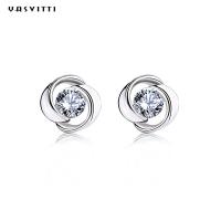 Quality Lucky Flower Zircon Clover Crystal Diamond Stud Earrings for sale