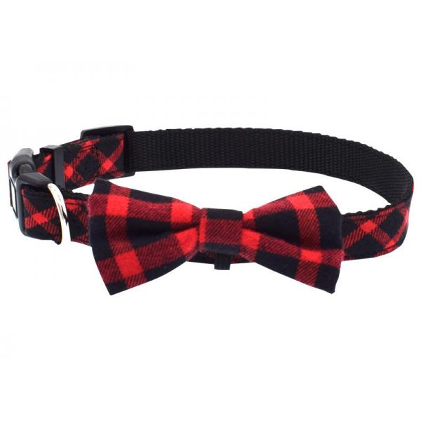 Quality Butterfly Knot Dog Walking Collars , Cute Dog Collars Plaid Fashionable for sale