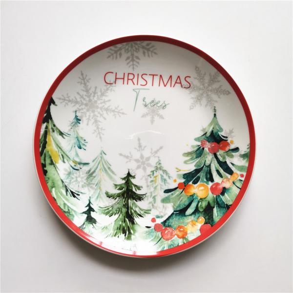 Quality Personalized Christmas Ceramic Plate Set Luxury Round Edge Shape for sale