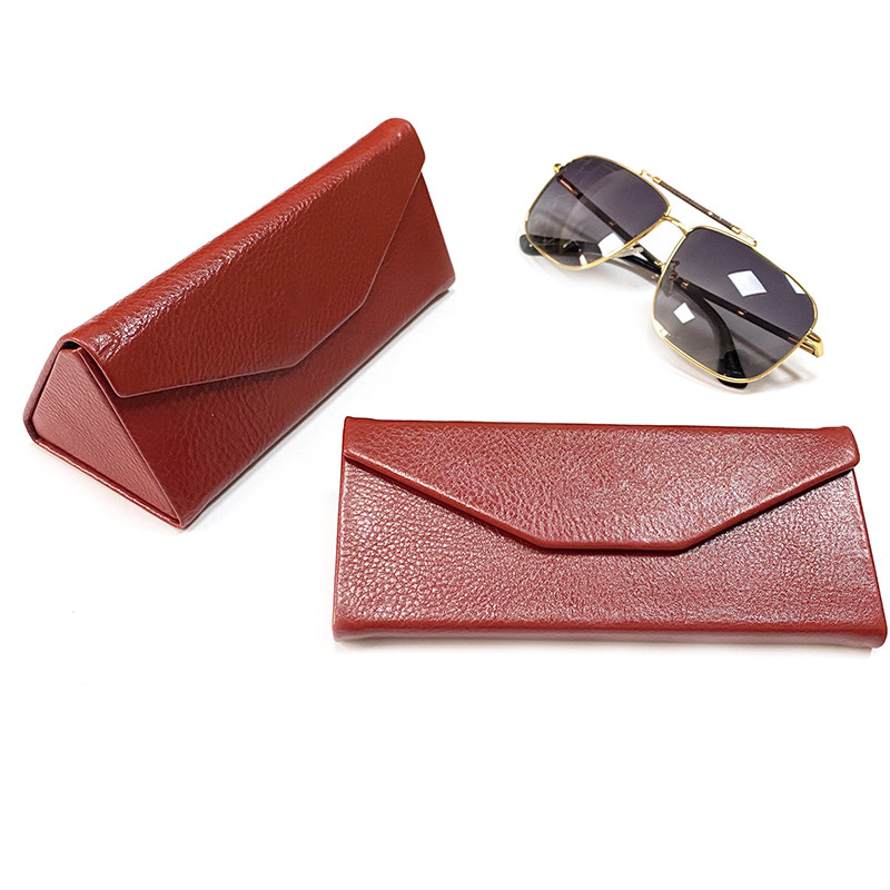 China Triangle Custom leather eyeglasses case Folding Eyewear sunglasses case factory
