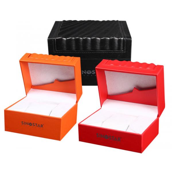 Quality High Glossy Orange PU Leather Watch Box Custom LOGO Printing Environmentally Friendly for sale