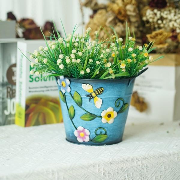Quality Round Metal Flower Pot Decoration Indoor / Outdoor Garden Metal Ornaments for sale