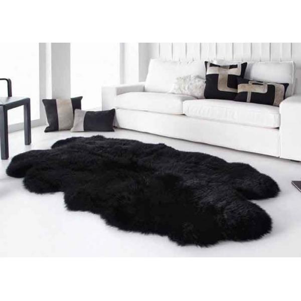 Quality Smooth Surface Black Fur Throw Blanket , Black Extra Large Sheepskin Rug for sale