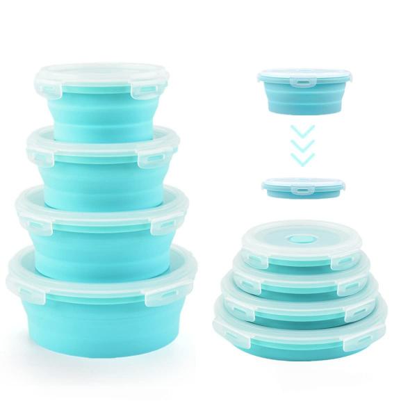 Quality Collapsible Bowls For Camping Set Of 4 Silicone Food Storage Containers With Lids Silicone Lunch Box BPA Free Oven Safe for sale