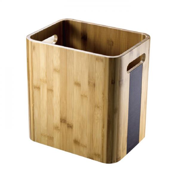 Quality Rectangular Bamboo Hotel Bamboo + PU leather  Waste Bins for Bathroom for sale