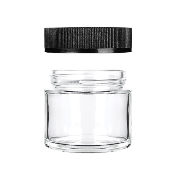 Quality 2oz Child Resistant Clear Black Glass Jars Airtight 3.5g for sale