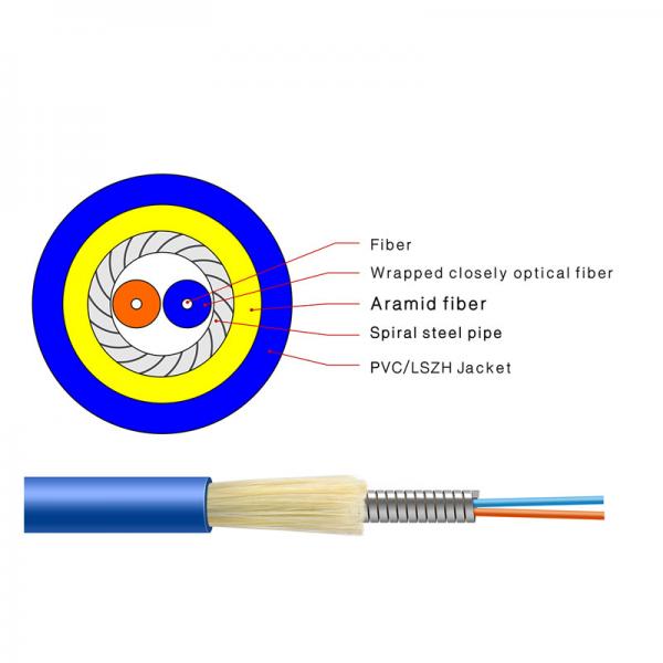 Quality Indoor Metal 2 Core Optical Fiber Cable OFC Armoured Cable SM G657A1 PVC Blue for sale