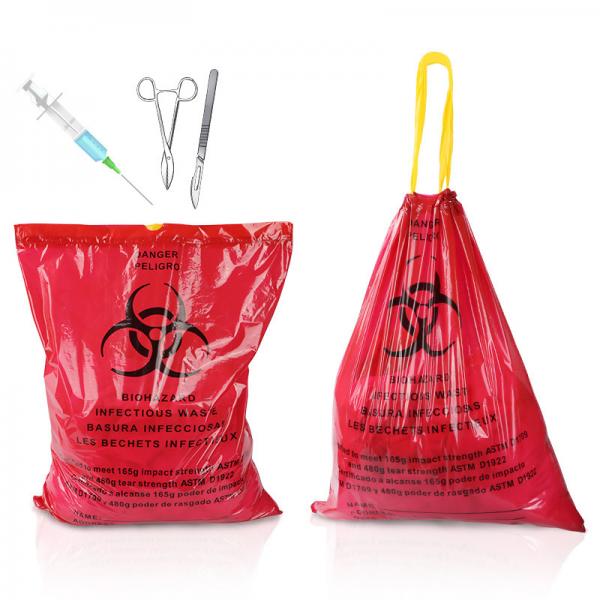 Quality Drawstring SGS Medical Waste Bags Biohazard Garbage Customize Size for sale
