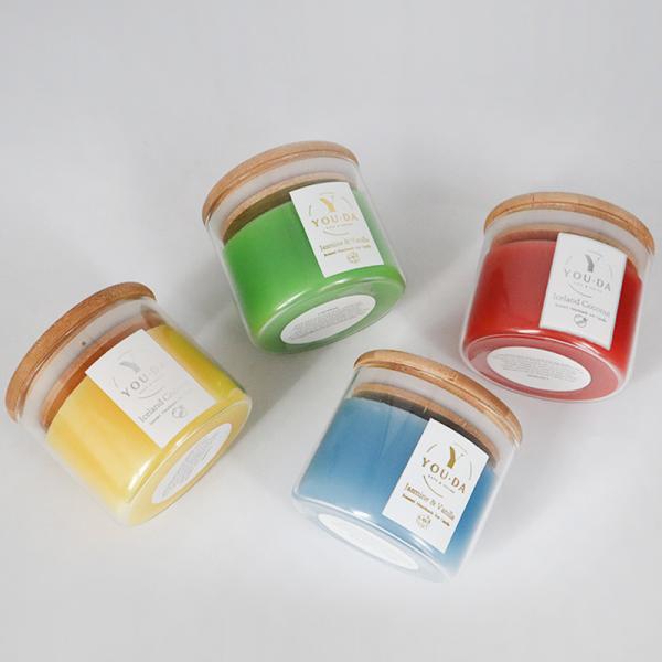 Quality 2022 Aroma Home Luxury Colorful Glass Soy Wax Scented Candle With Wood Lid for sale