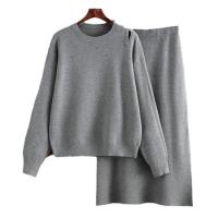 China Fall Sweater and Free Shipping for Fall Season 2024 New Loose Women's Round Neck Sweater Half Skirt Set factory