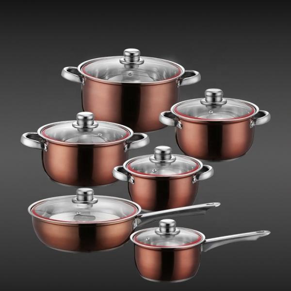 Quality Factory Direct Sale Kitchen 12 Pcs Red Bronze Cooking Pans And Pots Cookware for sale