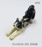 China Cat trinket jewelry box metal cat figure bejeweled box cat enamel trinket box factory