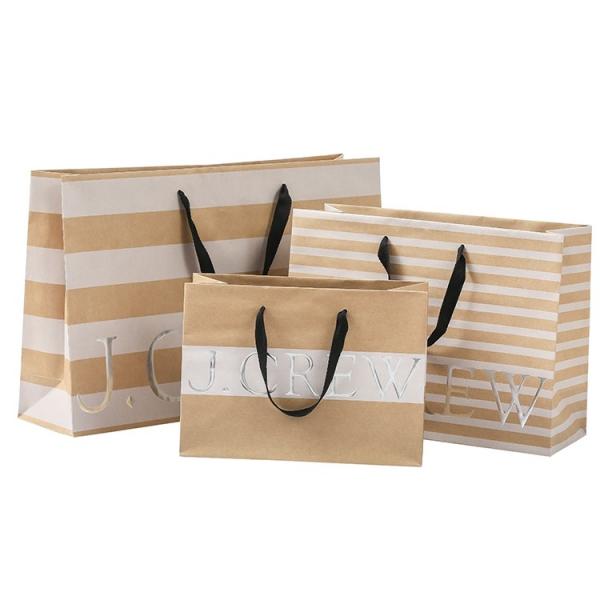 Quality 250gsm Brown Paper Shopping Bags , Commercial Paper Bags Clear Crease for sale