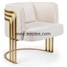 China Luxury Interior Design stainless steel lounge chat chair white fabric modern creative hotel dining room sofa chair factory