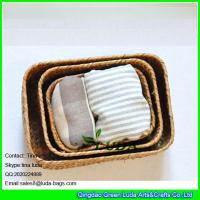 China LUDA rectangular storage box natural seagrass straw make large straw basket factory