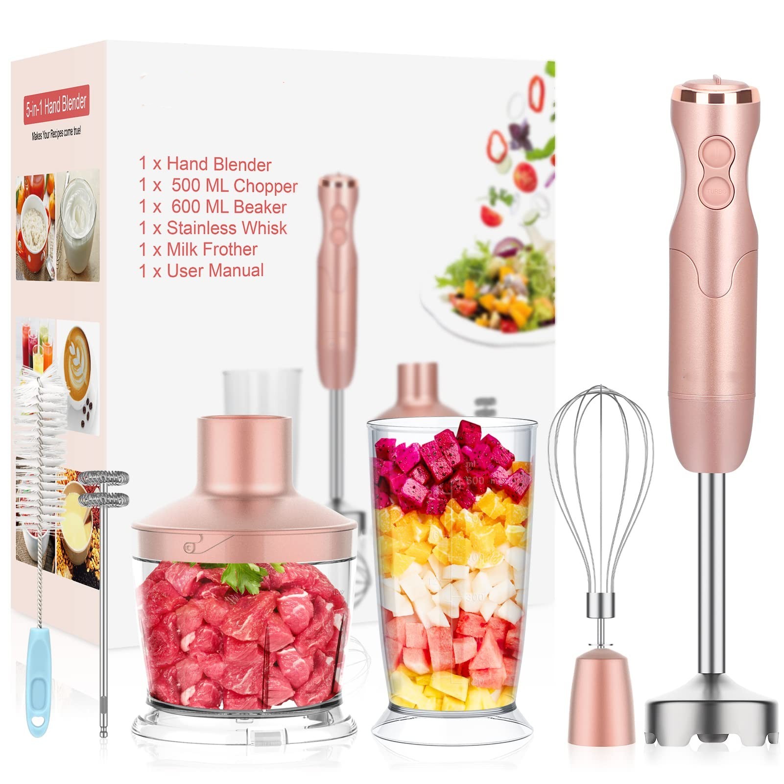 China FDA Electric Hand Held Food Blenders 600W 800W Pink Hand Blender factory