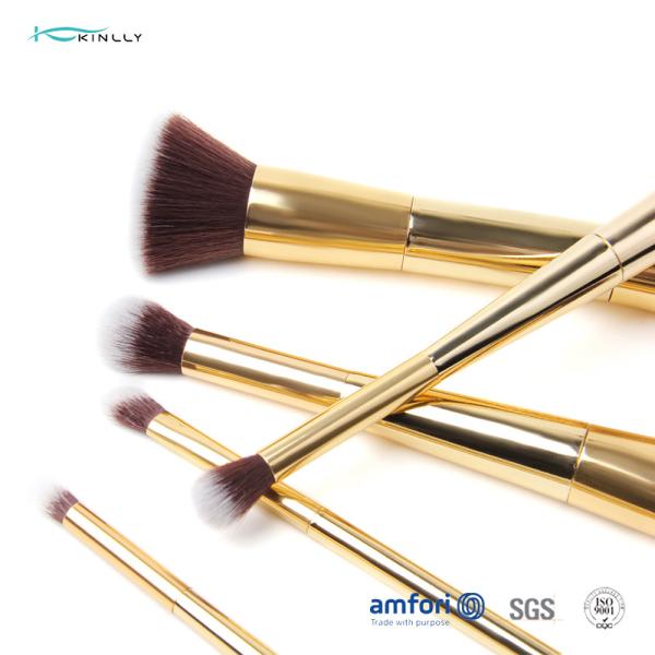 Quality 5pcs Gold Double Side ISO9001 Makeup Brush Gift Set for sale