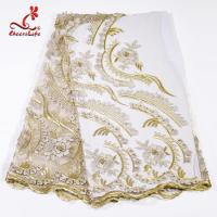 China Heavy Tulle Beaded Embroidered Lace Fabric For Bridal Dress Azo Free Dyeing factory