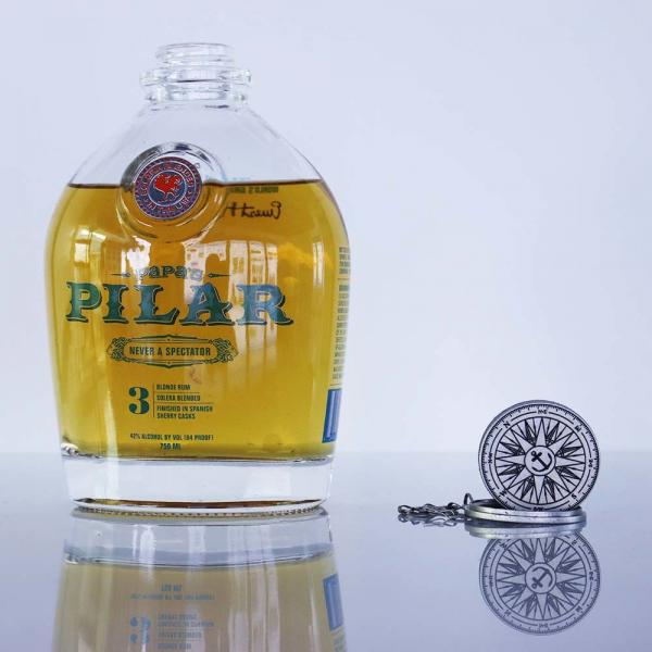 Quality 750ml Pilar Glass Fancy Rum Bottle Super Flint With Sliver Chain for sale