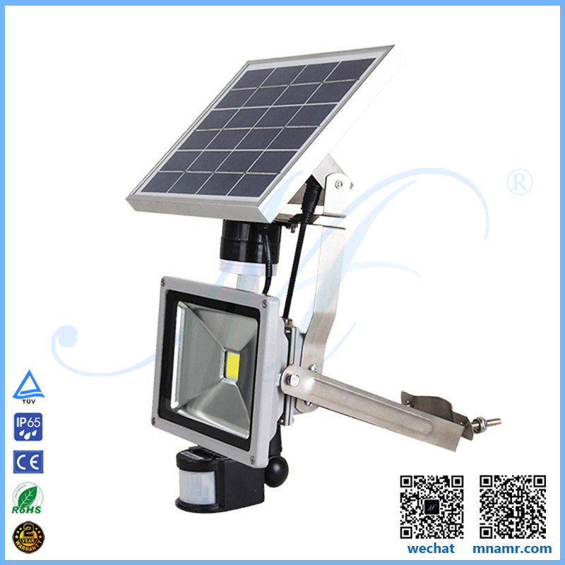 China multi-functional 5w solar led floodlight PIR sensor anti-theft alarm device remote control factory