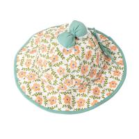 China Floral Wavy Bound Cotton Children'S Bucket Hat with bow For Outdoor Sun Protection factory