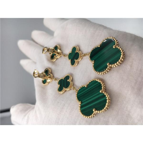 Quality Van Cleef Arpels 18K Gold Jewelry Women's Flower Shape Green Earrings for sale
