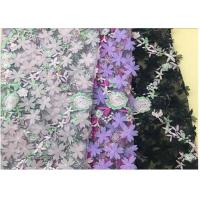 China 3D Flower Embroidered Stretch Mesh Fabric , Coloured Tulle Lace Fabric factory