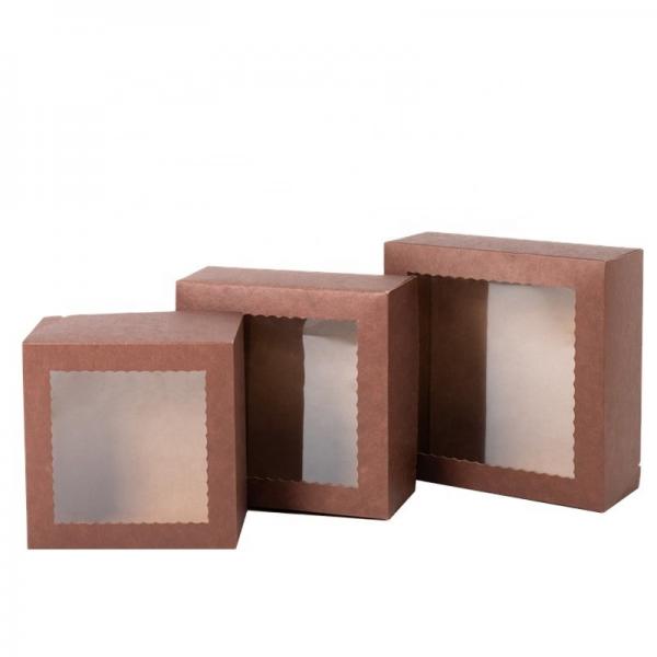 Quality Food Grade Paperboard Gift Boxes , Brown Bakery Boxes With Window For Cake for sale