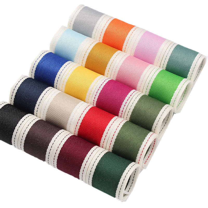China Stitched Edge Polyester Ribbon 6mm-40mm Poly Ribbon Rolls Green Red factory