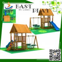 China CE Certificated Wooden Playground Equipment , Wooden Swing And Slide Set factory