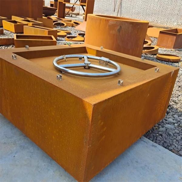 Quality Backyard Garden Heater Square Corten Steel Propane Gas Fire Pit Table for sale