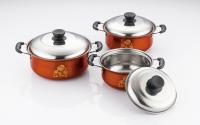 China cookware set stainless steel &amp; cooking pot &amp; 16/18/20cm pot set &amp;red /orange color cookware set factory