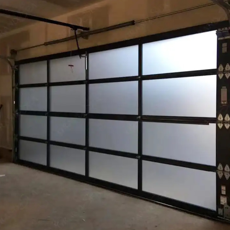 China Modern White Aluminum Sectional Door with Safety Double Glazing Glass Modern overhead sectional panel transparent glass factory