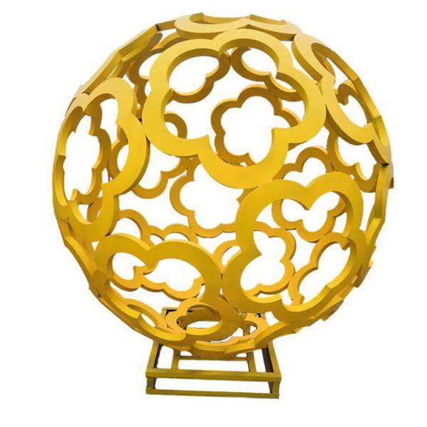 Quality Metal Flower Ball Golden Sculpture Large Metal Garden Ornaments for sale