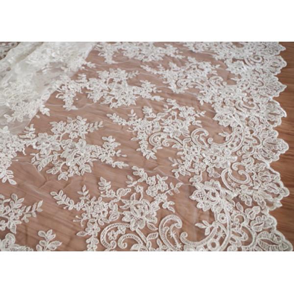 Quality Retro Embroidery Ivory Bridal Lace Fabric / Stretch Tulle Fabric For Wedding for sale