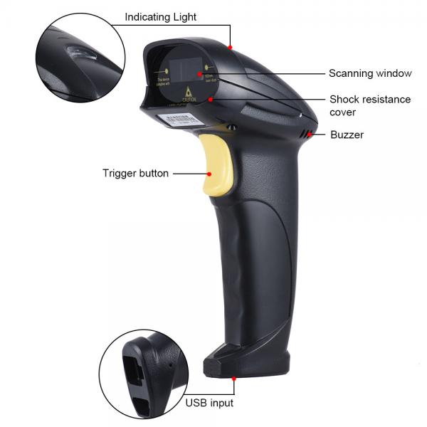 Quality Bi Directional Laser 1D Barcode Scanner Handheld For Warehouse Library for sale