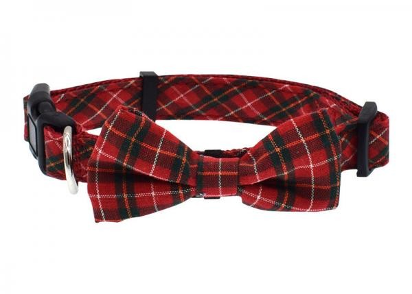 China Butterfly Knot Dog Walking Collars , Cute Dog Collars Plaid Fashionable Weatherproof factory