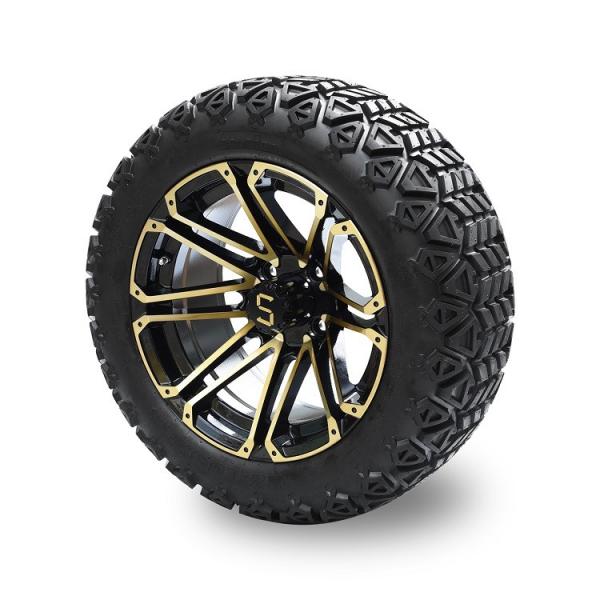 Quality Golf Cart 14'' Gold/Glossy Black Rims And 22*10-14 DOT Off-Road Tire Lift Required for sale