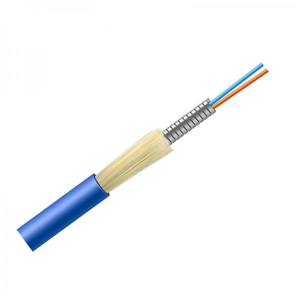 Quality Indoor Metal 2 Core Optical Fiber Cable OFC Armoured Cable SM G657A1 PVC Blue Jacket for sale