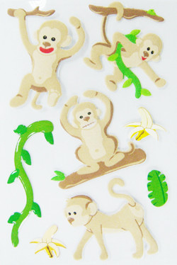 Quality 3D Dimensional Kids Puffy Stickers Sheets Monkey Cartoon Design 80 X 120 Mm for sale