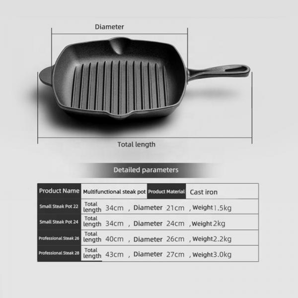 Quality Flat Bottom Stovetop Grill Pan Cast Iron Non Stick Frying Pans For Cooking for sale