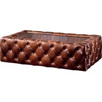 China Antique Rectangular Trunk Coffee Table , Brown Leather Coffee Table With Glass Top factory