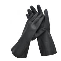 China Alkali Resistance Neoprene Chemical Gloves 330mm Flock Lined Black Neoprene Gloves factory