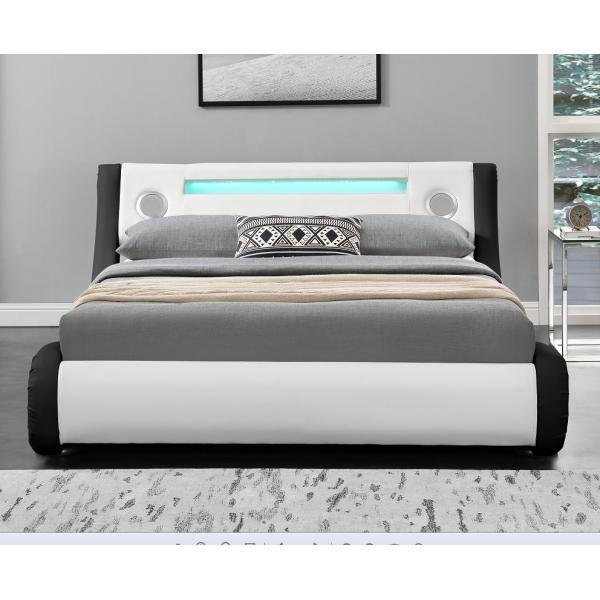 Quality Modern LED Upholstered Bed Queen Size Platform Bed Frame With Speakers for sale